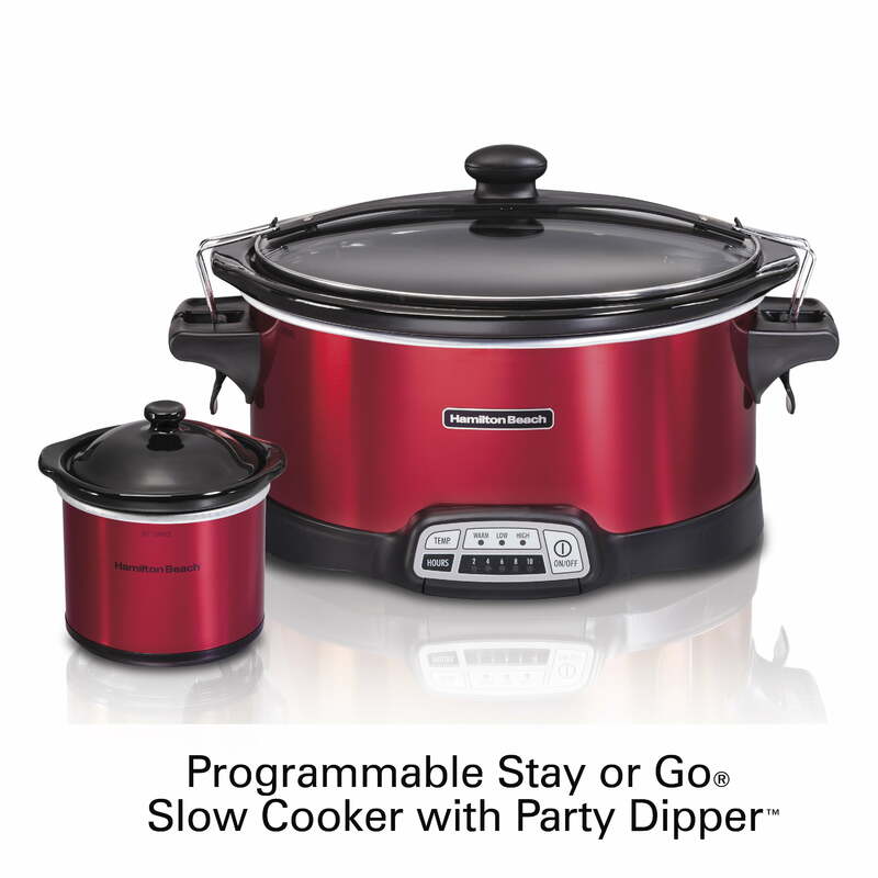 7 Quart Stay or Go Programmable Slow Cooker with Party Dipper, Red, 33478