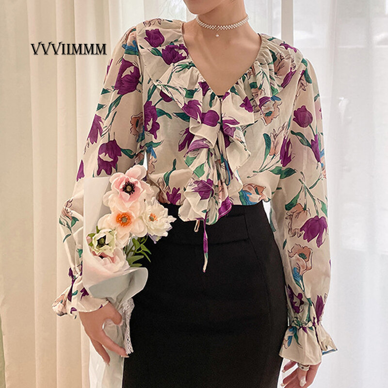 디자인 감각 인쇄 두 입고 쉬폰 셔츠 우크라이나어 수 놓은 블라우스 패션 여성 블라우스 2022 Boho Chic Top Women Women's