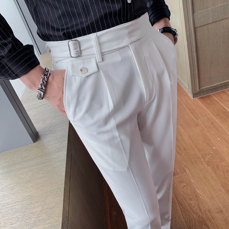 Pantalones de estilo británico para hombre, traje informal de negocios liso, ropa Formal Simple que combina con todo, Pantalones rectos de oficina, novedad de otoño