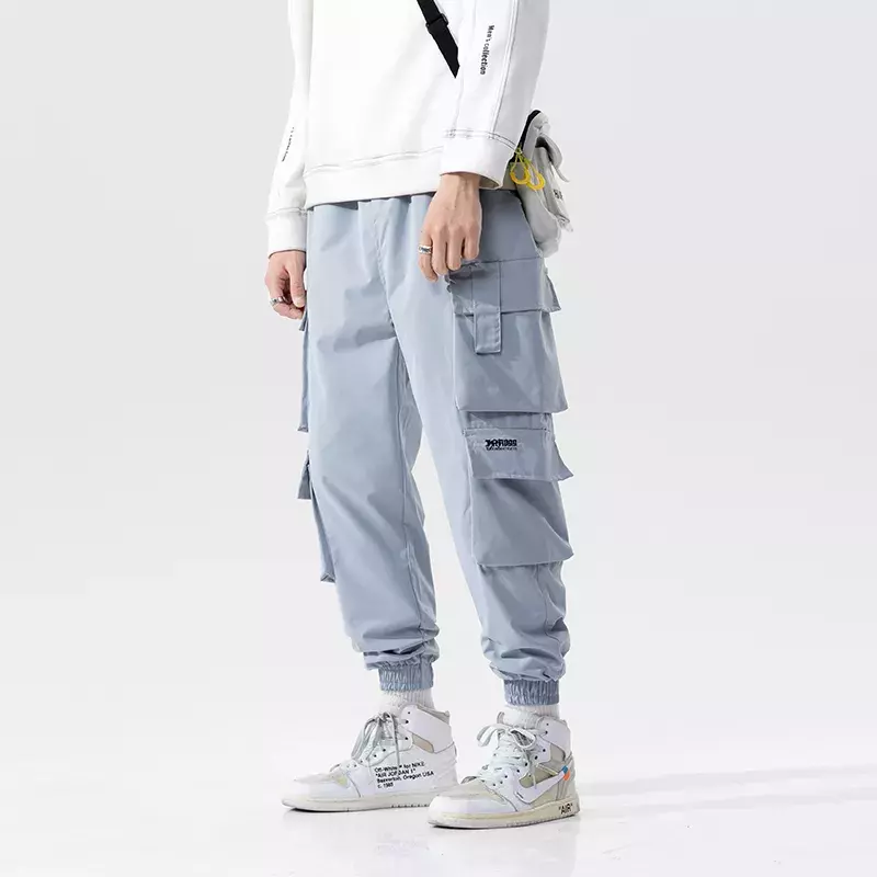 Streetwear preto dos homens harem joggers calças de carga dos homens 2021 hip hop bolsos casuais moletom masculino calças da forma