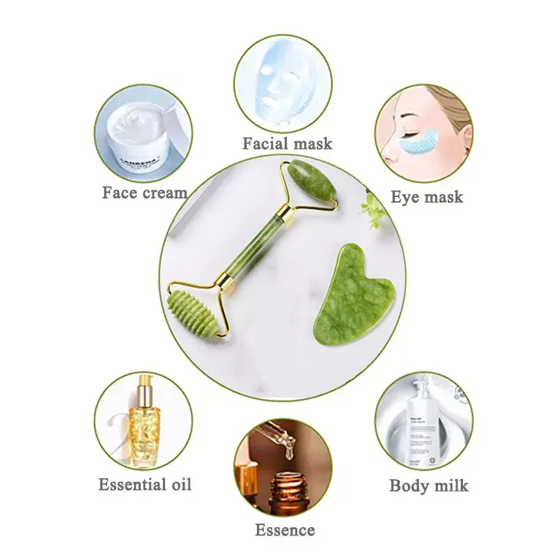 Gua Sha-Rodillo masajeador Facial de Jade Natural, raspador de Gouache, masaje corporal, Spa, herramientas para el cuidado de la piel, eliminador de arrugas y estiramiento Facial