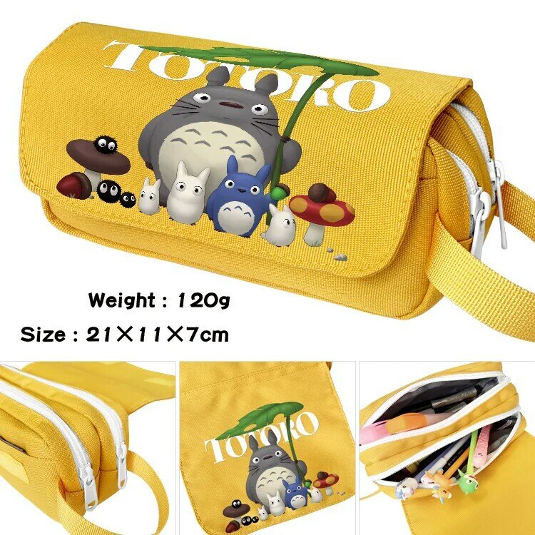 Nuovi bambini carino Totoro tela portatile impermeabile studente doppio strato borse per penne grandi ragazza ragazzo cartone animato scatola di cancelleria Anime