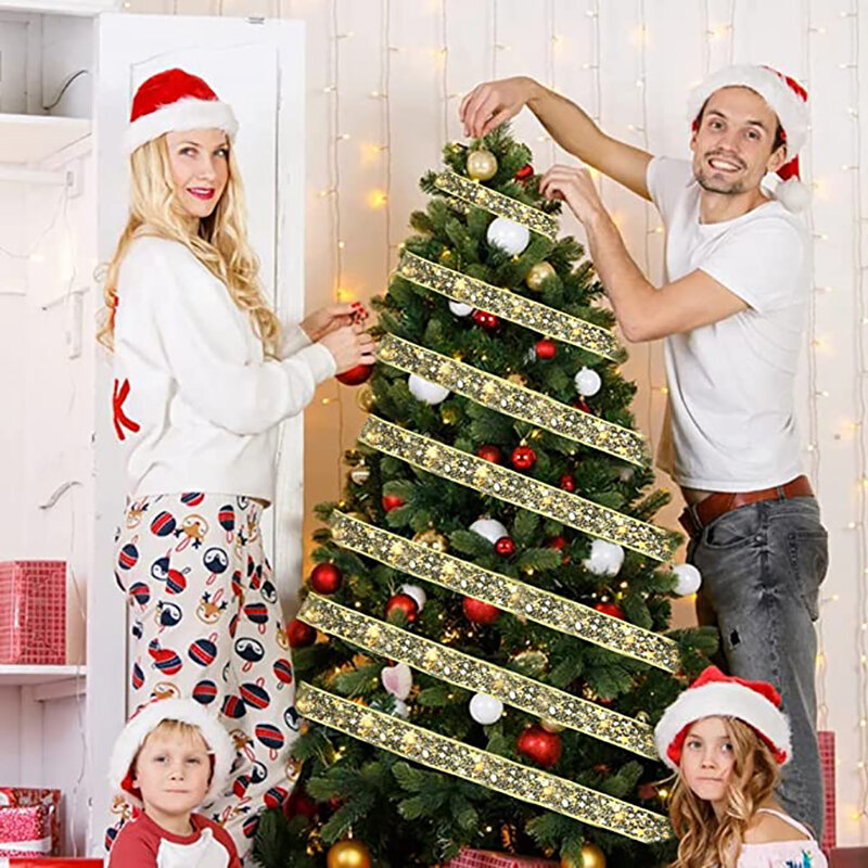 Natal LED Pita Lampu Dekorasi DIY Pohon Natal Ornamen Renda Busur Tali Lampu untuk Rumah Ruang Keluarga Tahun Baru 2022