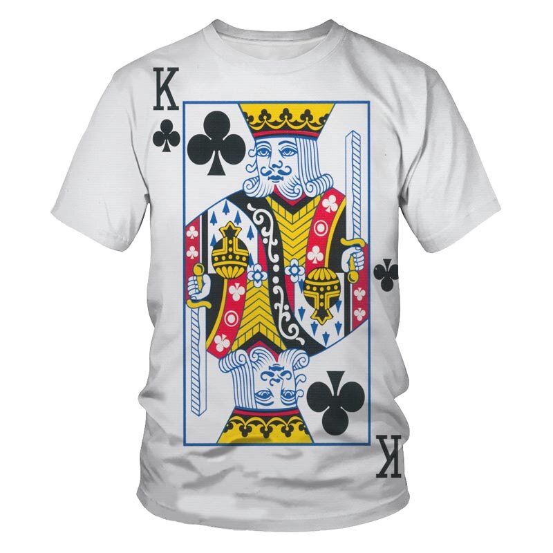 T-shirt d'été à motif de cartes à jouer imprimé en 3D, vêtement surdimensionné à col rond, confortable pour hommes et femmes