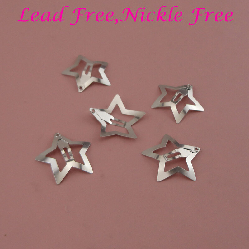 50PCS 3cm Silver Star Hair Clips for Girls Filigree Star Metal Snap Clip Hairpins Barrettes Hair jewelry  Nickle Free Lead Free