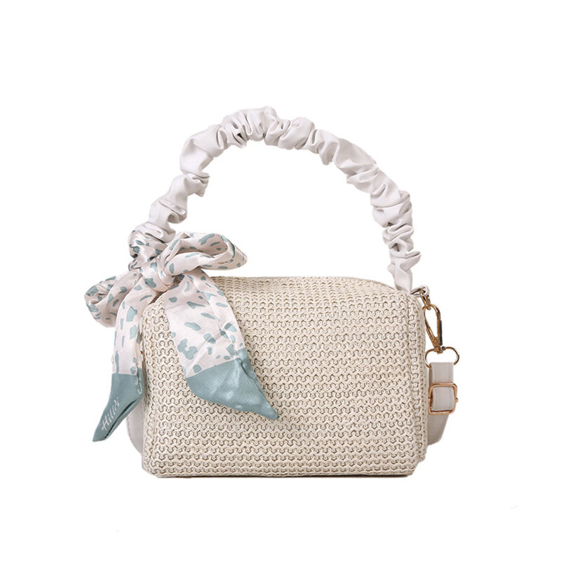 Pleated Handbag Women's 2022 New Summer Straw Bag Fashion Simple Casual Woven Shoulder Messenger Bag