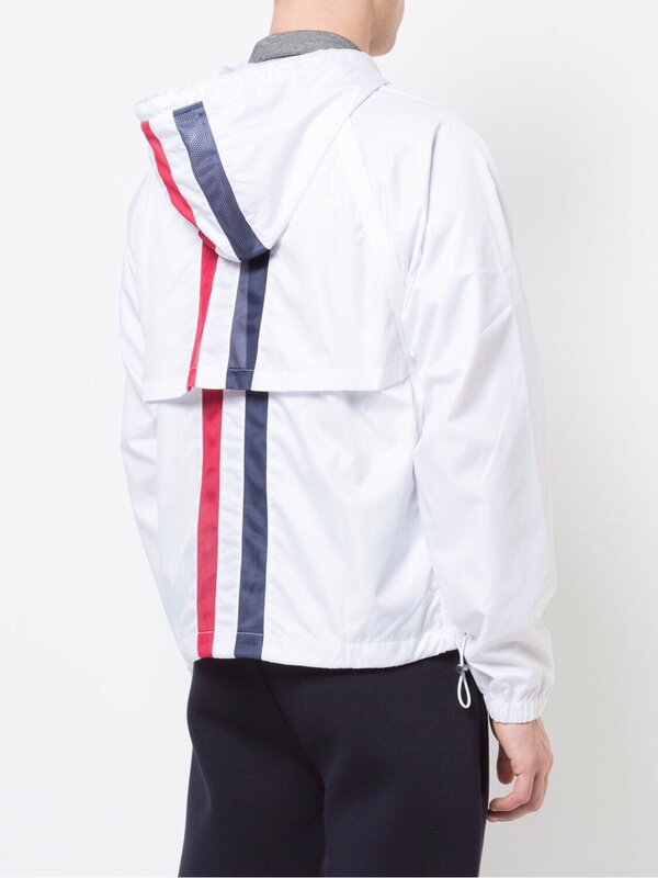 Ветровка TB THOM мужская с капюшоном, модная брендовая рубашка, быстросохнущая Солнцезащитная куртка в Вертикальную Полоску, 4 бара