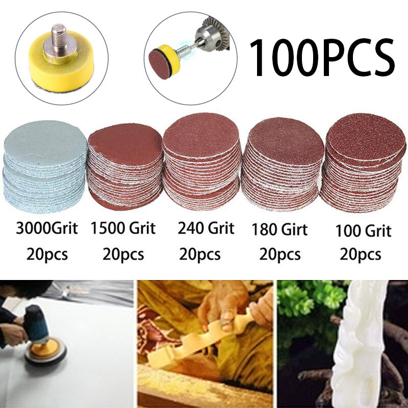 100Pcs Sanding Discs Pad 100-3000 Grit Abrasive Polishing Pad Kit for Dremel Rotary Tool Sandpapers Accessories 1inch 25mm