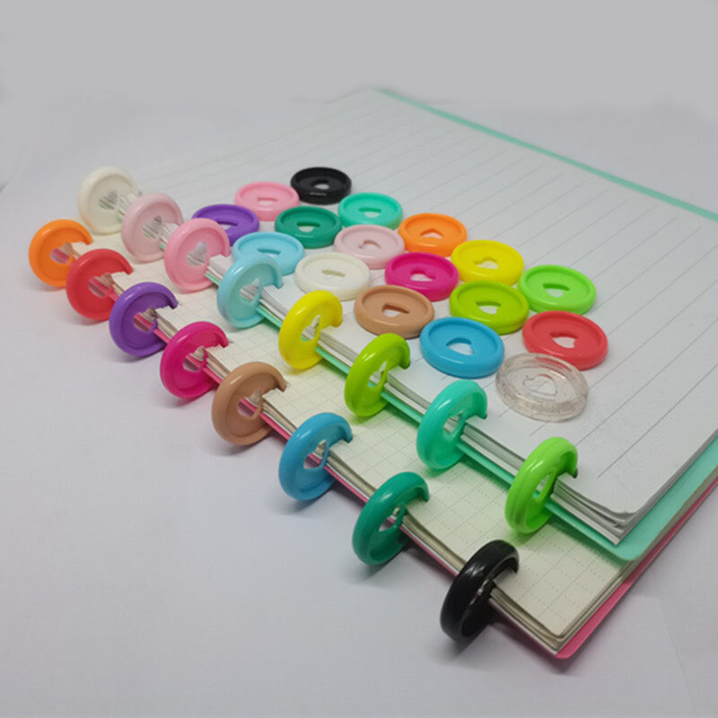 100pcsmushroom buraco encadernação fivela 23mm cor amor disco plástico anel binder para folha solta bloco de notas plano diário negócio