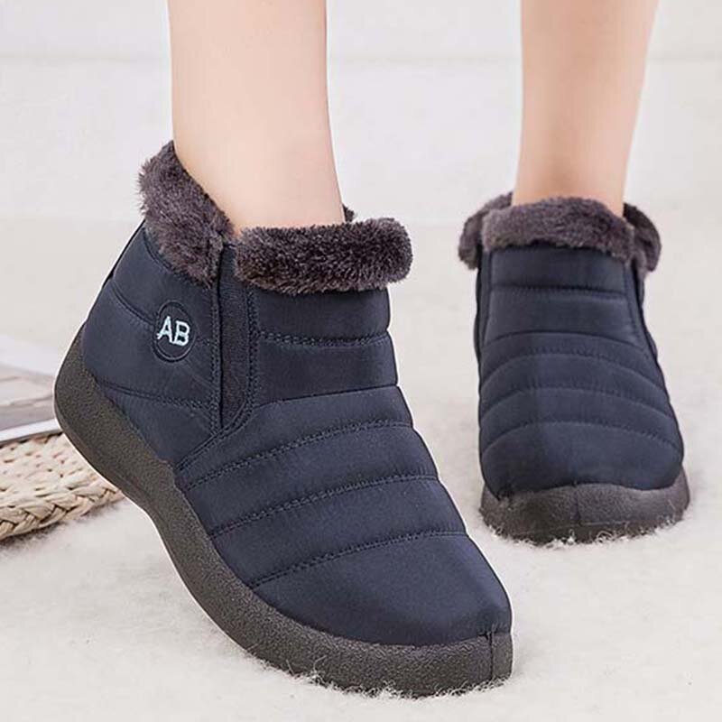 Botas de nieve planas para Mujer, zapatos de plataforma sin cordones, botines impermeables de piel, calzado Punk para invierno