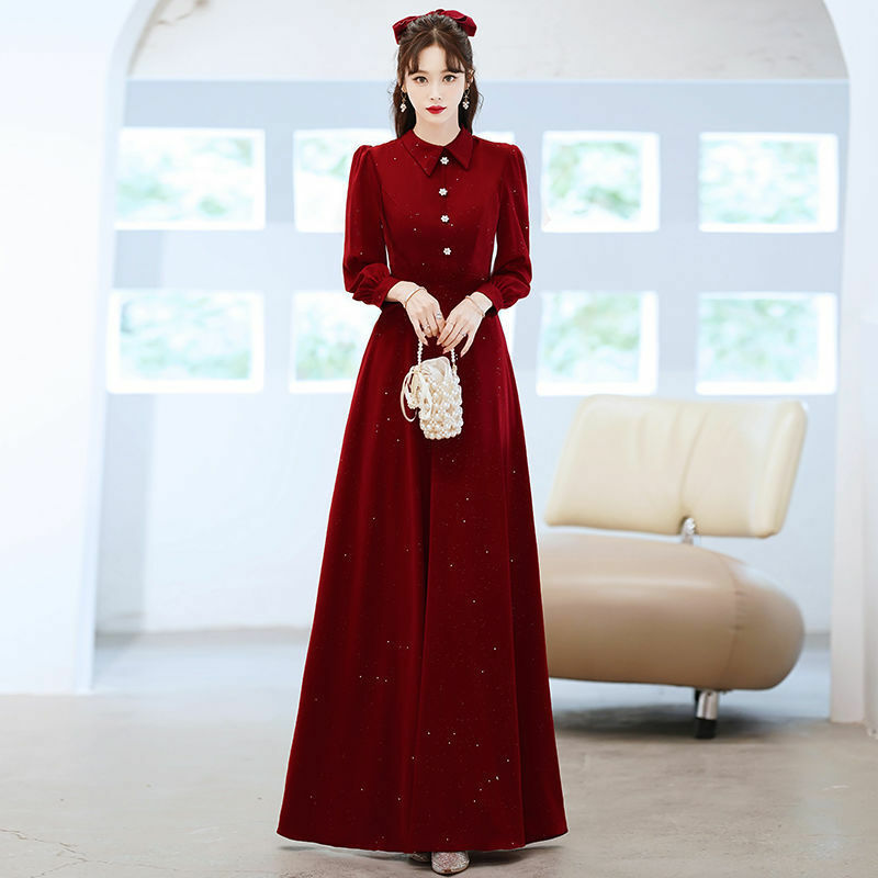 ETESANSFIN Summer Satin Wine Red Toast /Wedding/Engagement/Daily Life/ Women’s Dress-Elegant Square Collar (Both Regular-Plus）