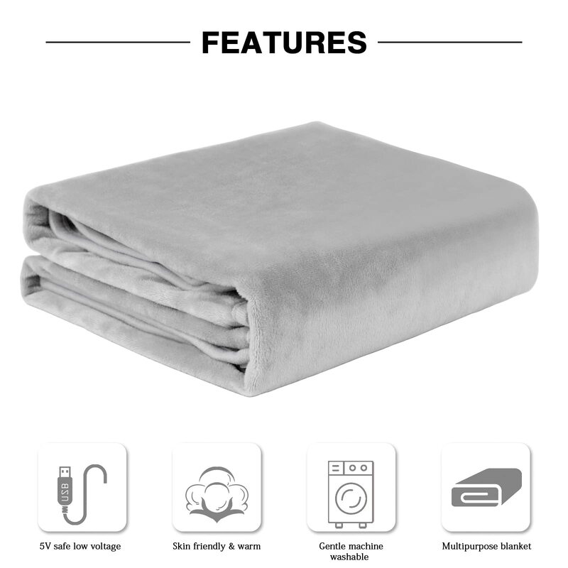 USB Heated Shawl Throw Blanket Electric Heating Pad Flannel Wearable Blanket Throw Cape Washable for Car Office Home