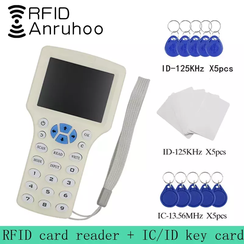 Lector de tarjetas de Control de acceso RFID, lector de tarjetas de cifrado NFC, duplicador de chips UID, copiadora de llaves inteligente, 10 IC/ID en inglés