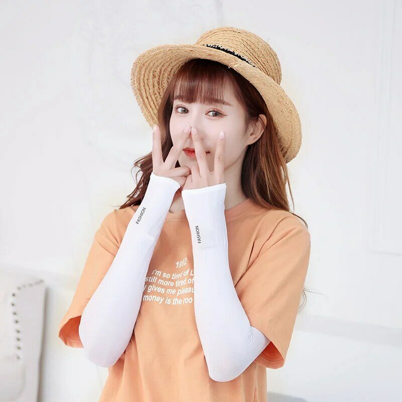 Koreanische Ausgesetzt Finger Sonnenschutz-schutzhülle Für Frau Mann Einfache Feste Farbe Brief Lange Arm Handschuh Fashion Zubehör