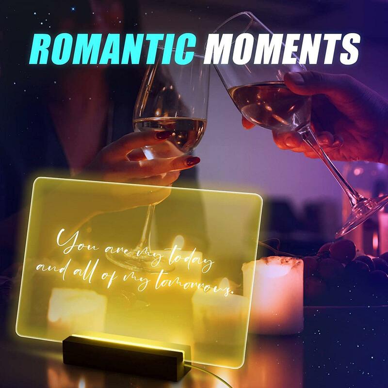 Note Message Board Night Light Writing Glow Memo Acrylic Photo Lamp Holder Moments Room Board Wood Daily Lights Decor Gift T5P0