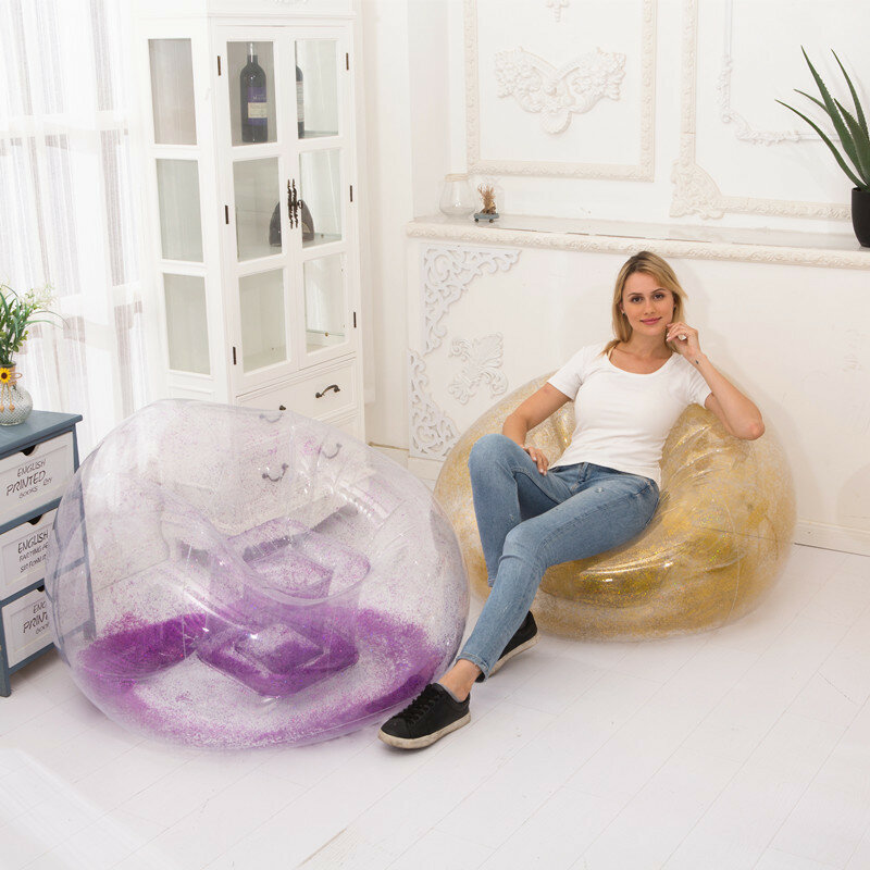Canapé gonflable Transparent pour la maison, chaise de chambre à coucher, inclinable, à paillettes, coussin d'air, pour la pause déjeuner, pour enfants