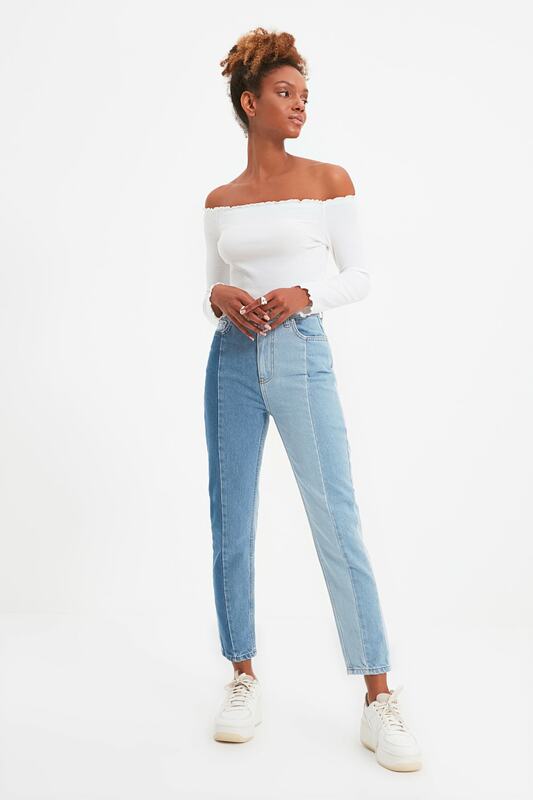 Trendyol – jean pour maman, avec bloc de couleur, taille haute