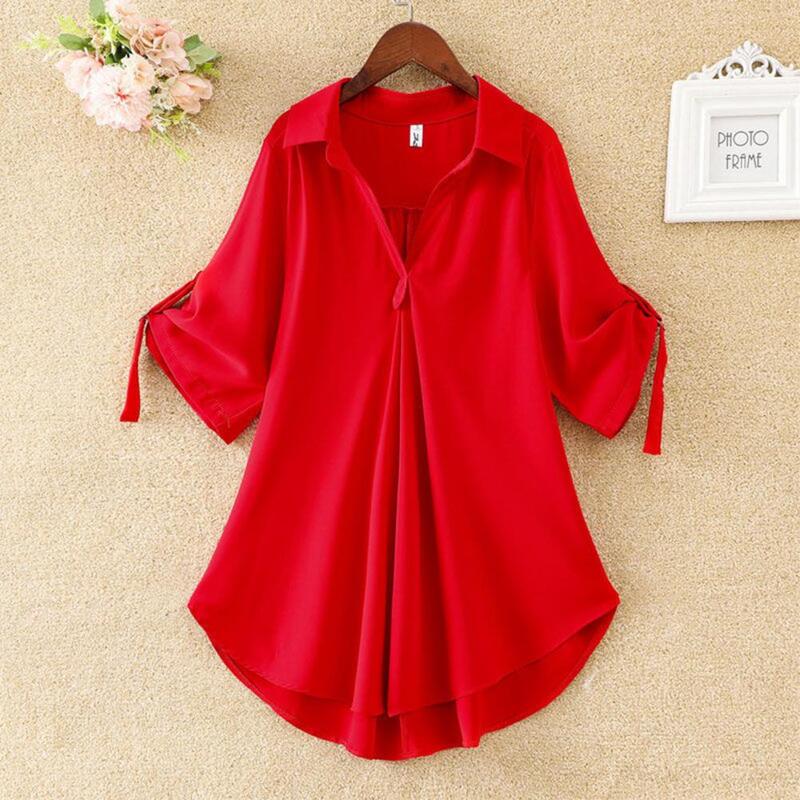 Simple Blouse Half Sleeve Casual Women Wide Hem Casual Tunic  Loose Ladies Tops for Vacation