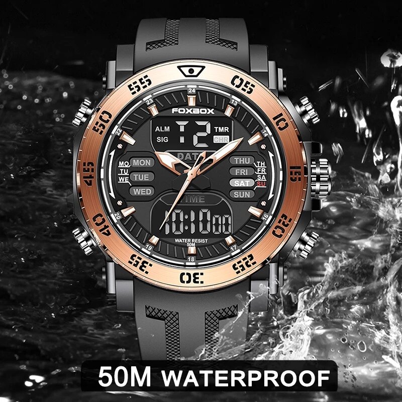 LIGE-reloj analógico con correa de silicona para hombre, accesorio de pulsera resistente al agua hasta 50M con calendario, complemento masculino de marca de lujo con diseño militar y pantalla Digital LED, nuevo