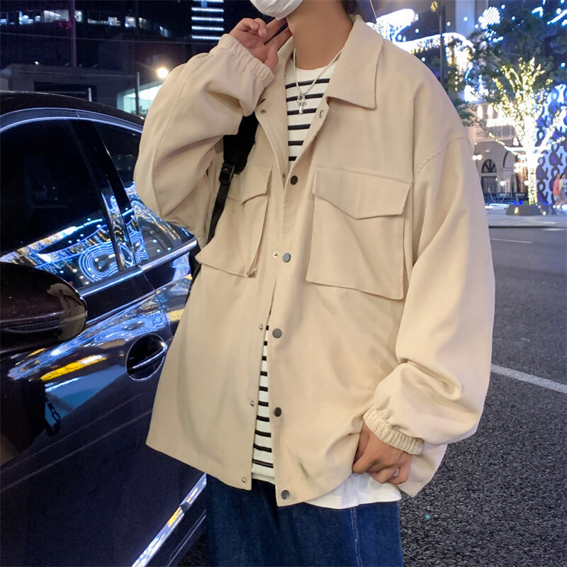 Куртка мужская Вельветовая в стиле ретро, модная уличная одежда с карманами, Свободный бомбер в стиле хип-хоп, верхняя одежда, 3 цвета, осень