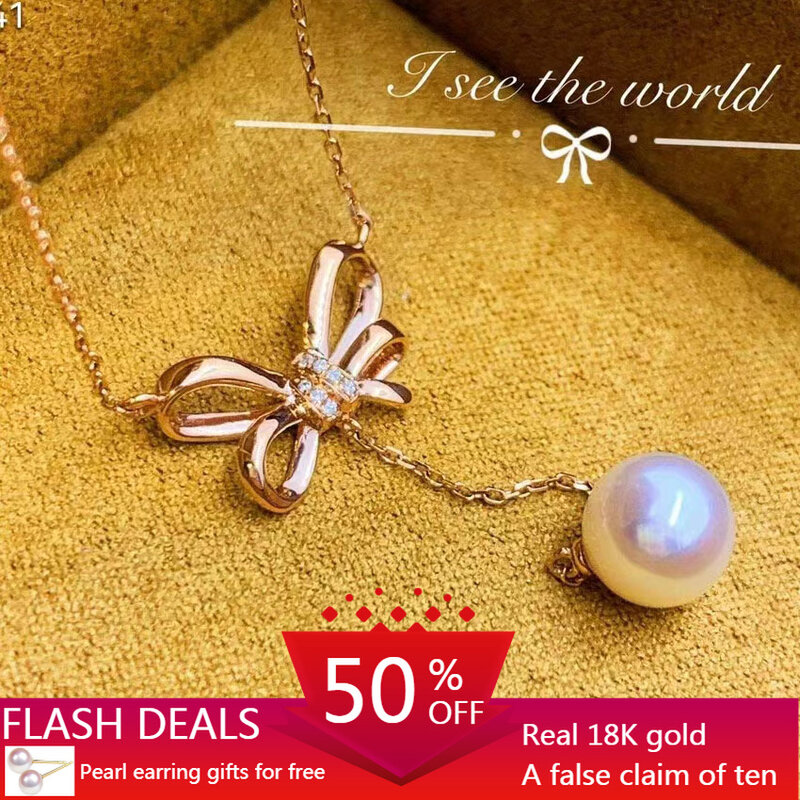 18K Rose Gold Bow Necklace Chain Pure Gold AU750 Women Jewelry Pulseras De Oro 18 K Mujer Girl's Gift Real Gold From Shenzhen