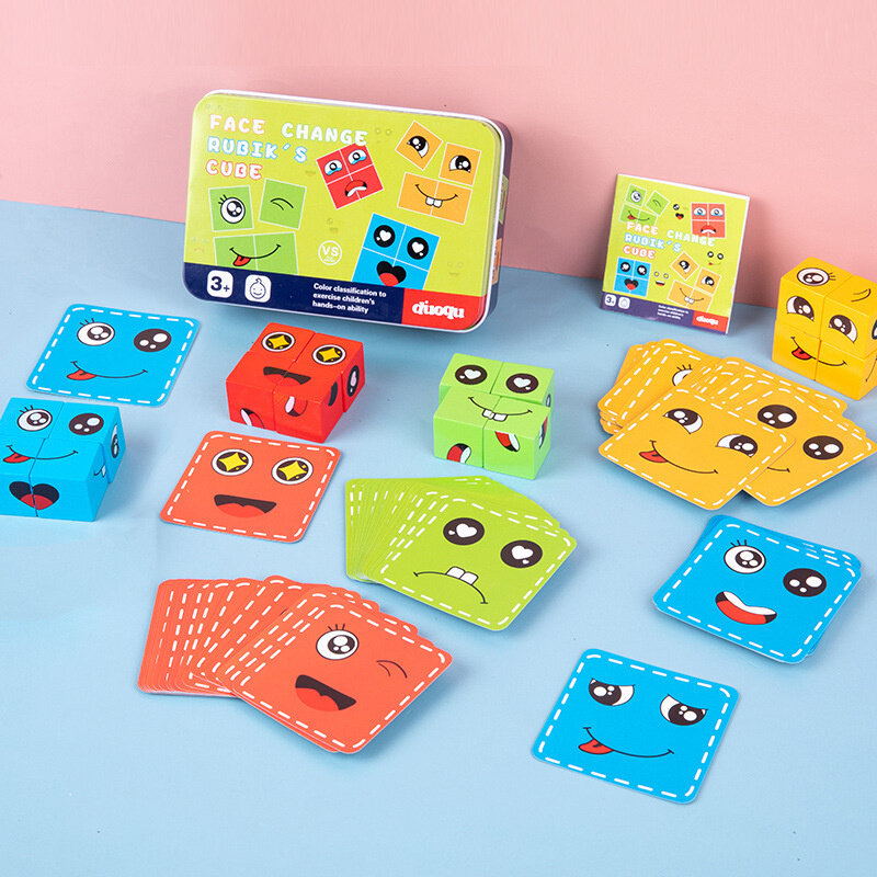 Mainan Interaktif untuk Anak-anak Ekspresi Pencocokan Kayu Montessori 3d Permainan Puzzle Kayu dan Teka-teki Hobi