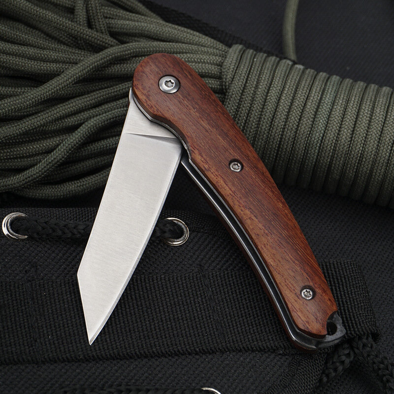 Couteau tactique pliant lame D2 manche en bois de haute qualité, couteau militaire de poche de sécurité pour survie en plein air, outil EDC