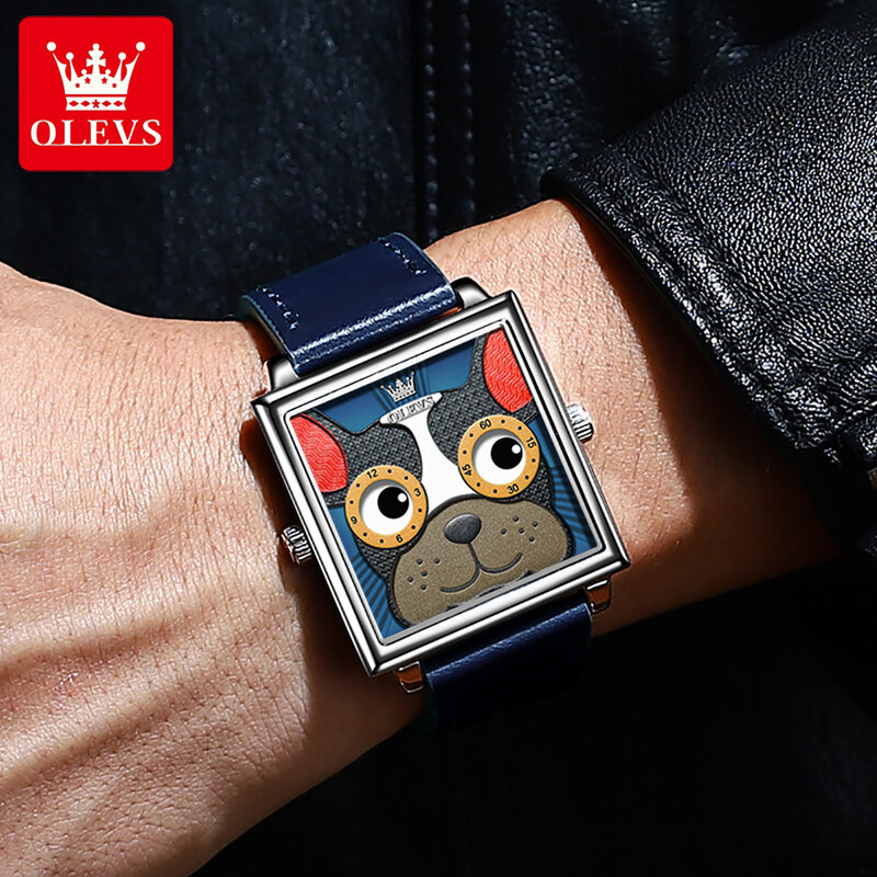 OLEVS Fashion Square modne męskie zegarki na rękę zegarki kwarcowe wodoodporne Corium dla mężczyzn