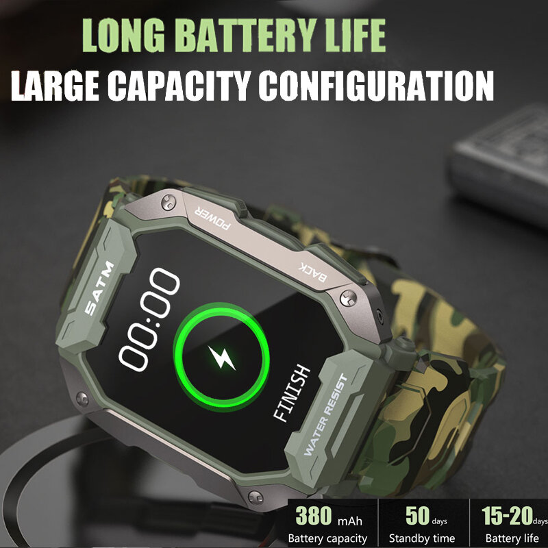 Rollstimi nowy mężczyzna inteligentny zegarek 5ATM wodoodporny odkryty inteligentne zegarki sportowe tętno ciśnienie krwi Smartwatch Bluetooth 2022