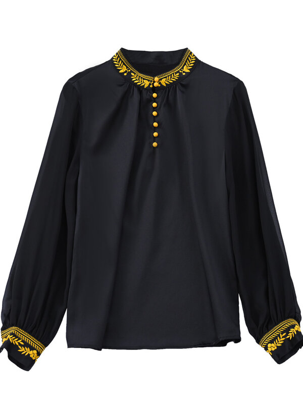 2021 Chinese Stijl Shirt Blouse Voor Vrouwen Bloem Print Vintage Mode Causale Blouse Dame Shirt