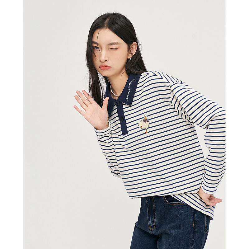 Toyouth ผู้หญิงเสื้อ2022ฤดูใบไม้ร่วงเสื้อโปโลแขนยาวคอหลวม Hoodies Fake สองชิ้น Stripe Casual Streetwear เสื้อ