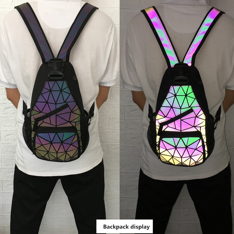 Men backpacks Male Shoulder crossbody Bags Luminous Geometric Crossbody Bags for Man Chest bag Boys Sports Travel Bagpack