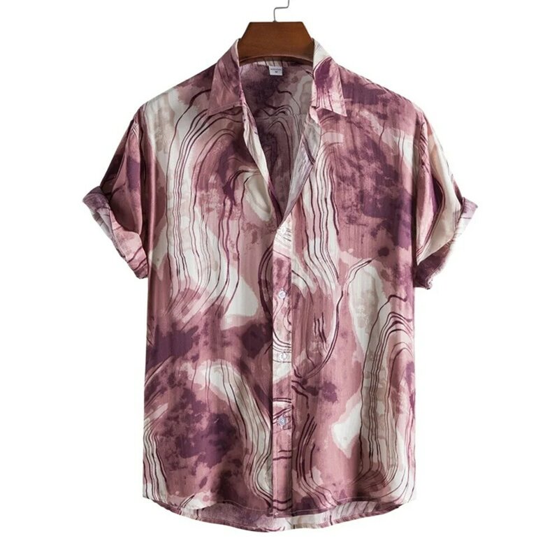 Fashion 2023 Casual Music Symbol Printing Short -sleeved Men's Lapel Spring and Summer Short -sleeved Shirt