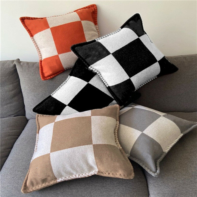 Housse de coussin Plaid H en cachemire, taie d'oreiller décorative tricotée au Crochet pour chambre à coucher et canapé, 45x45cm