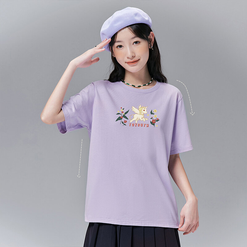 Toyouth – t-shirt à manches courtes et col rond pour femmes, ample, en pur coton, avec divers imprimés, Chic, décontracté, été, 2022