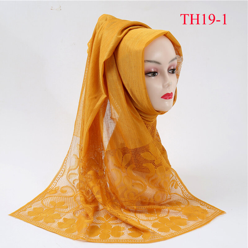 Plain High Quality Premium Cotton Viscose Scarf Women Hijab Luxury Floral Hollow Lace Female Musmim Headscarves Bandana Shawl