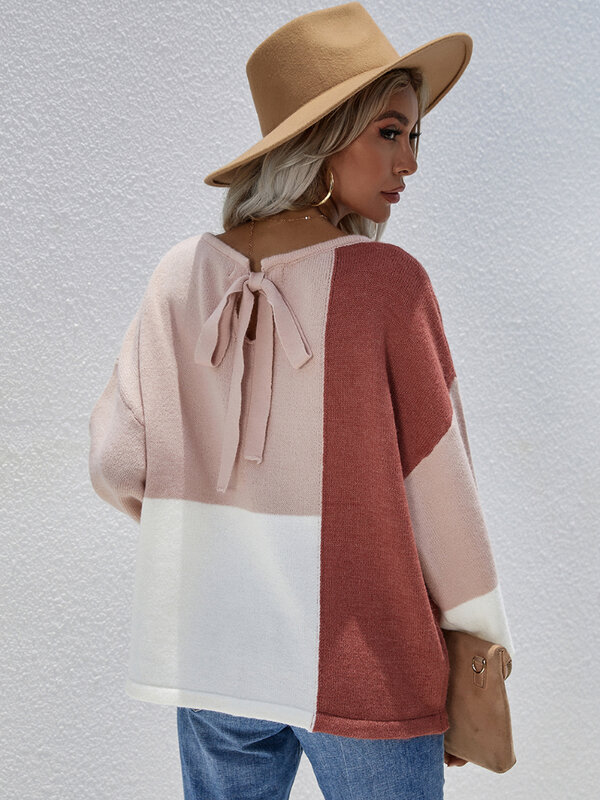 Atasan Mode 2022 Sweter Rajut Longgar Musim Gugur Musim Dingin Vintage Longgar Lengan Panjang Wanita Baju Atasan Pullover