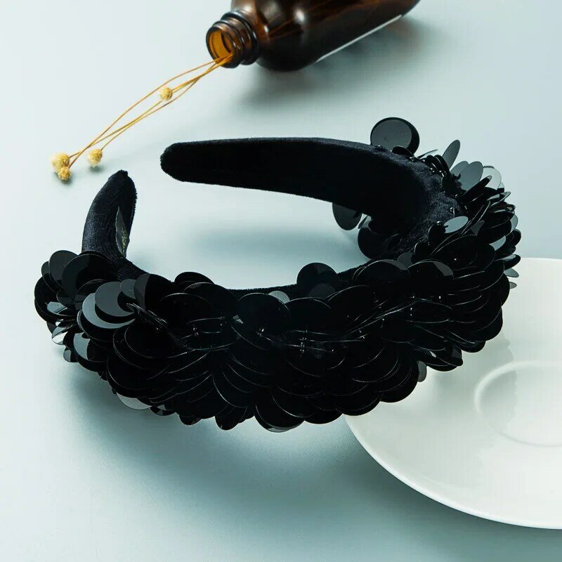 Hair hoop European and American fashion sequined hair hoop female dark wind three-dimensional sponge hair accessories