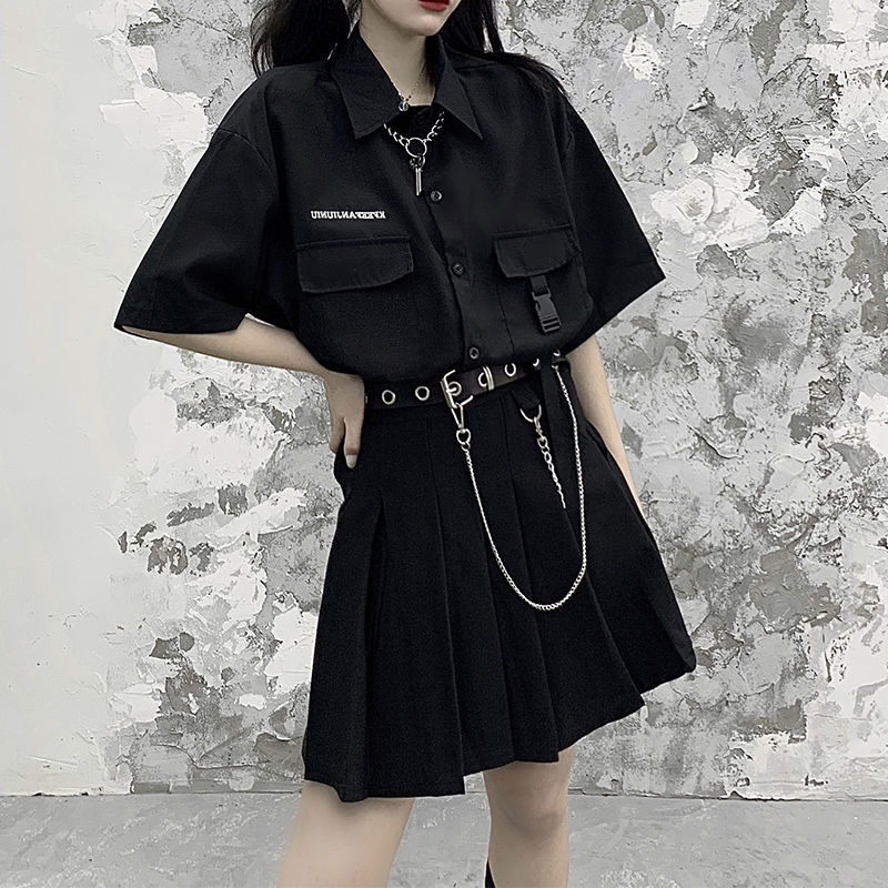 Váy Phù Hợp Với Nữ Đậm Gió Gothic Quần Áo Punk Dây Dây Chuyền Cao Cấp Jk Bộ Mini Váy Xếp Ly Y2k Gặp dễ Thương Harajuku Phiên Bản