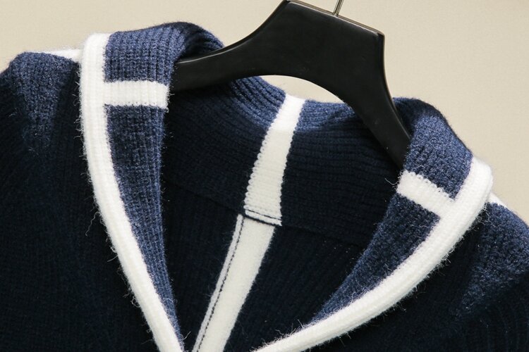 TB 울 니트 카디건 남녀공용, 두꺼운 터틀넥 스웨터 재킷, 느슨한 전환 가능, 가을 및 겨울 신상