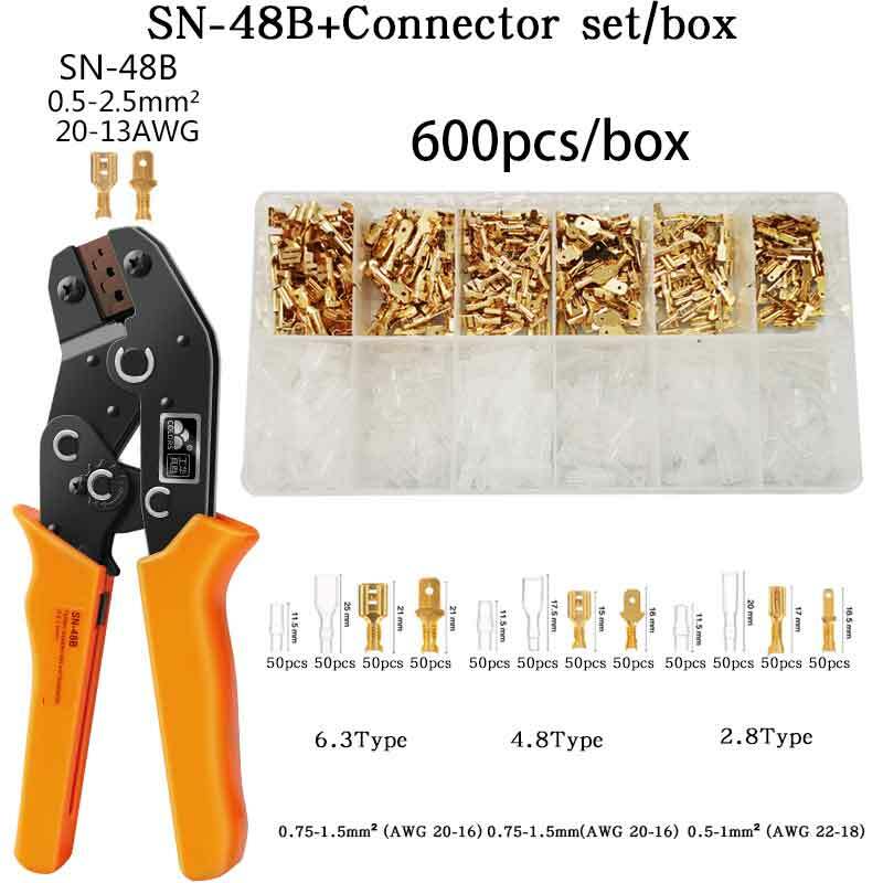 Herramienta de prensado de SN-48B, conector de cable aislado, enchufe y enchufe, Kit de manga aislante, 2,8/4,8/6,3mm