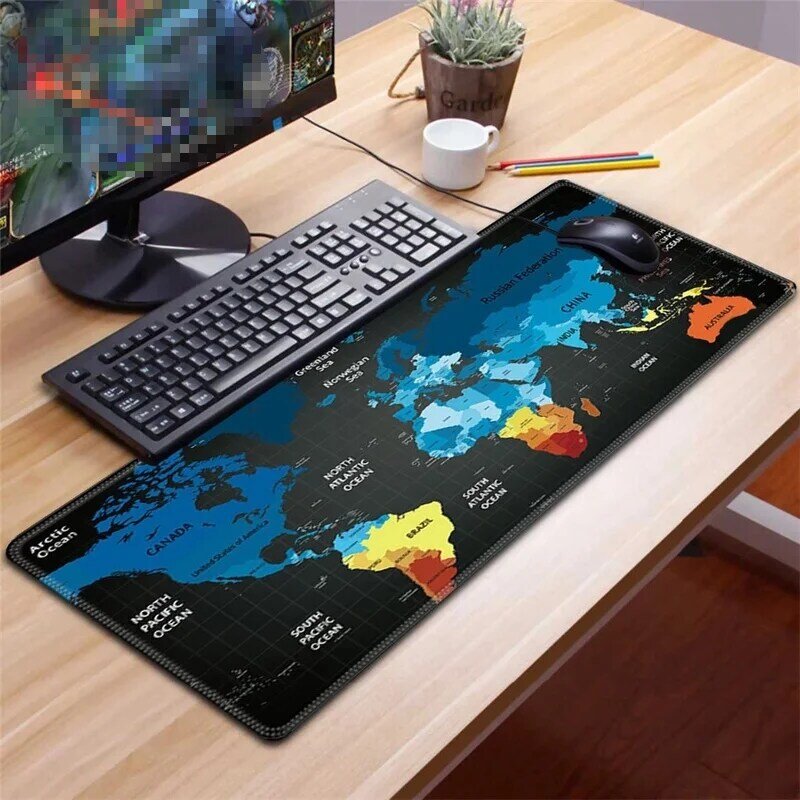 คีย์บอร์ดโต๊ะ World แผนที่เมาส์ Pad Gamer ขนาดใหญ่แผ่นรองเม้าส์สำหรับ PC คอมพิวเตอร์ Mousepad พรมพื้นผิว Mause ...