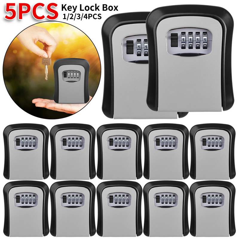 1-5pcs Wall Mounted Key Lock Box Storage Organizer 4 Digit Password Number Security Codes Password Combination for Home Safety