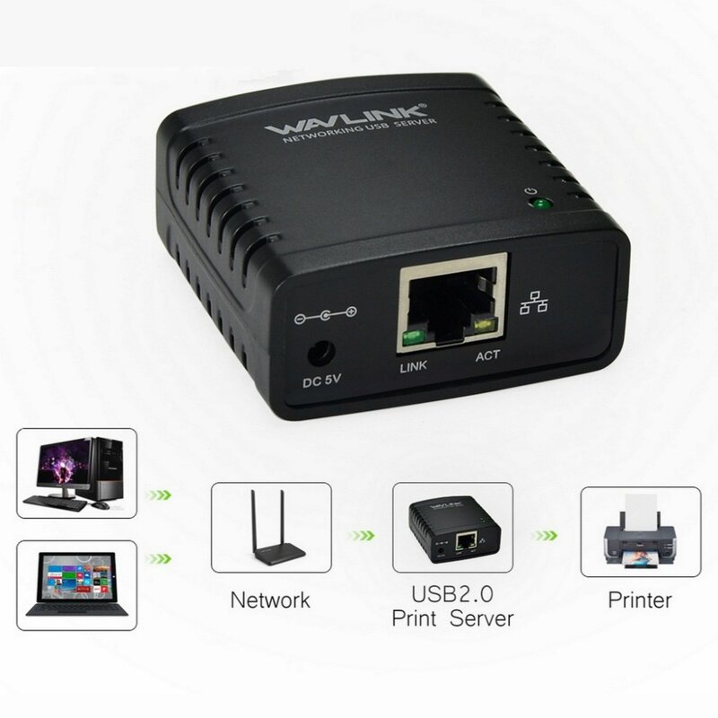 USB 2.0 Network LRP Print Server USB Hub 100Mbps Share a LAN Networking Printers Power Adapter for Windows EU/US/UK plug