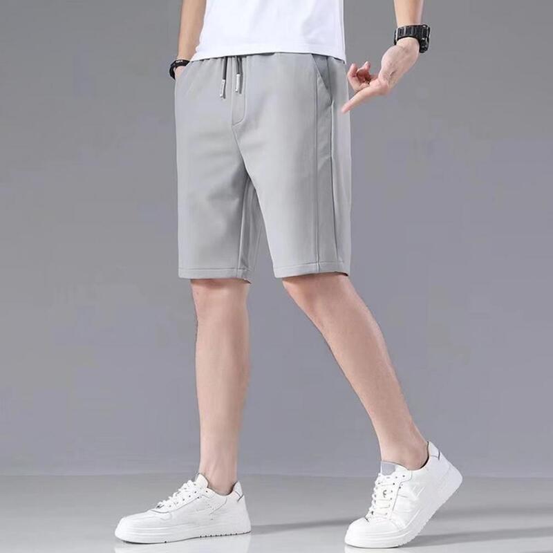 Pantalones cortos deportivos de verano para hombre, Shorts informales con cordón de cintura elástica, con patrón liso, para correr