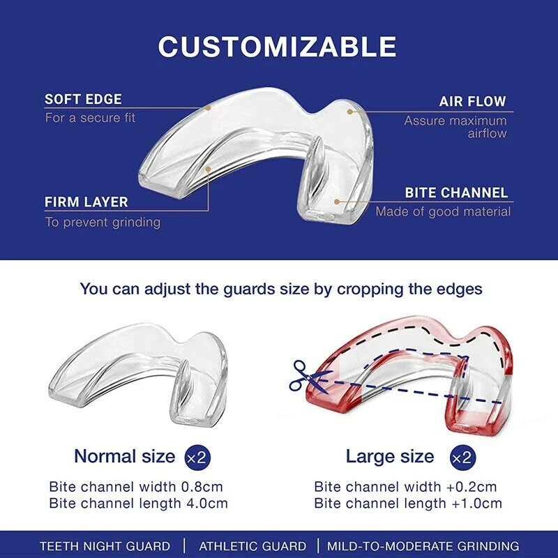 Boquilla antironquidos de 4 unids/caja, Material de silicona 2 Regular + 2 grandes, evita que los dientes se rechinen y Reduce los ronquidos, dispositivo antirronquidos