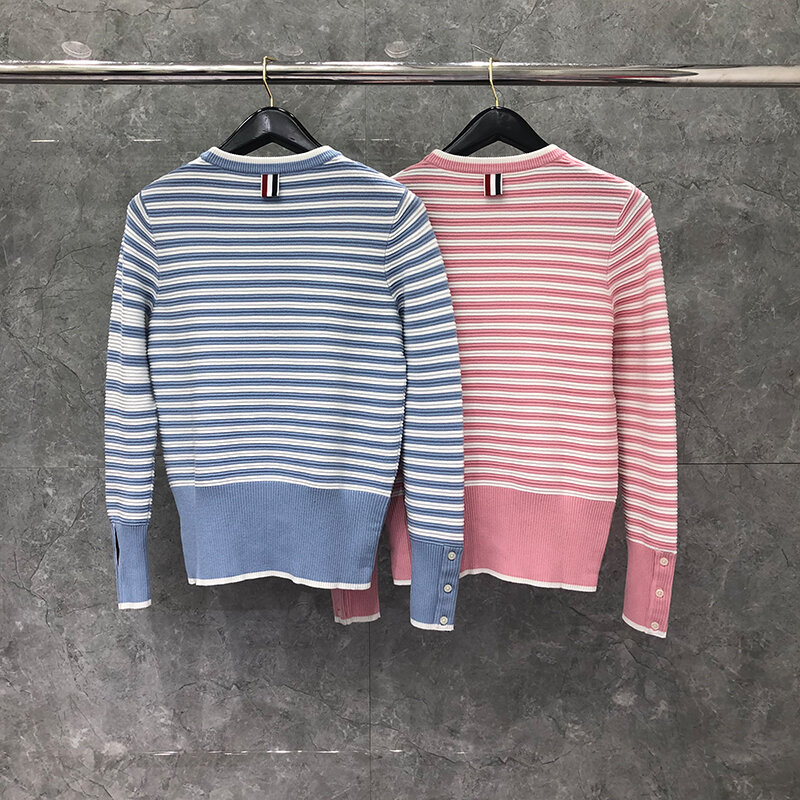 Tb thom designers sweater contrast gestreepte wollen/katoenen pullover klassieke gezellige chique colorblock gebreide tops