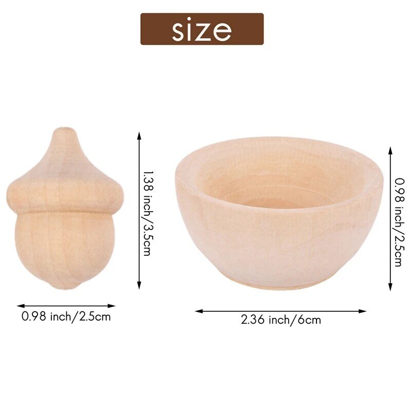 5 Set Unfinished Wooden Wooden Acorn Natural Wood Counting And Sorting Décor Handicraft Kit DIY