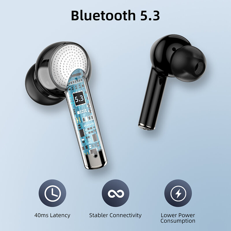 Juessen-Écouteurs sans fil Bluetooth 5.3, J8 Led, Écouteurs stéréo à basses profondes, Écouteurs avec micro HD, Étanche IPX7, 40H de lecture