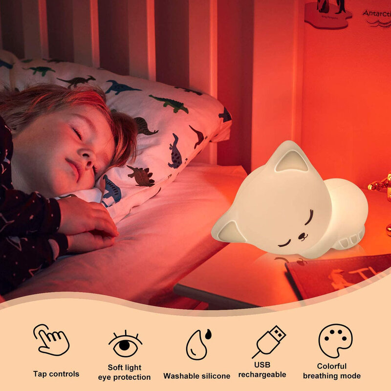 Luces de noche de gatito para niños y bebés, lámpara de silicona recargable con Sensor táctil, decoración de dormitorio